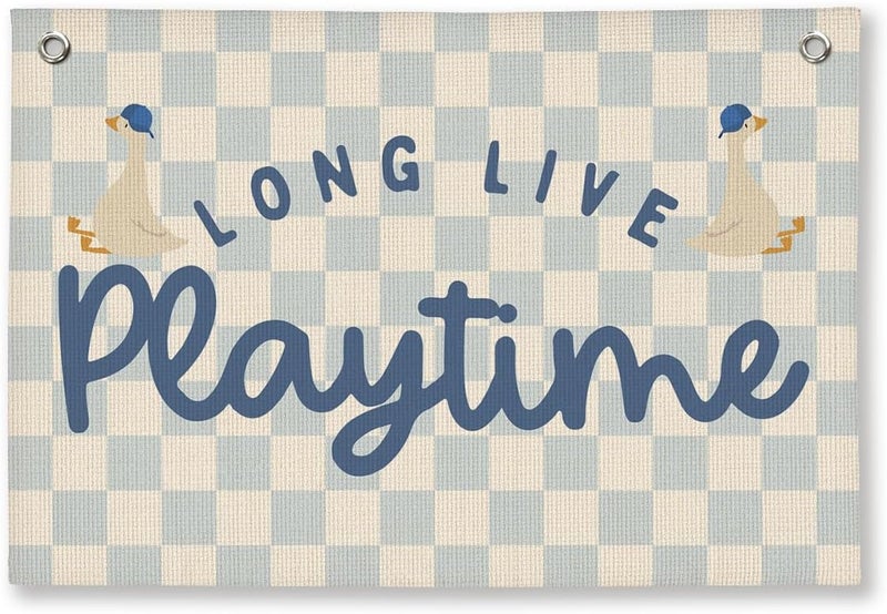 ShowDraven Playroom Wall Decor, Kids Toddler Boy Playroom Silly Goose Decor Hanging Linen Banner,Play Room Wall Decor for Kids Boys Nursery, 20x30 Inch - Image 1